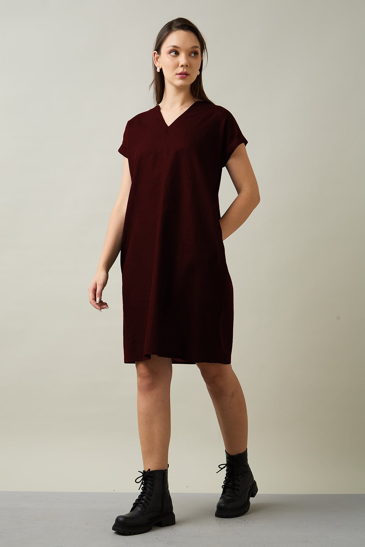 Cotton Linen Wine Mini Dress
