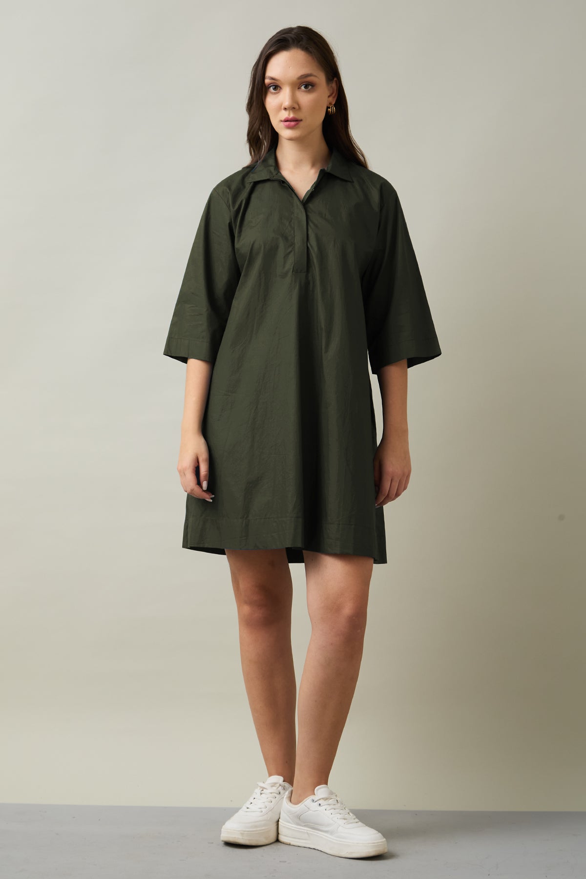Dark Green Cotton Flare Dress