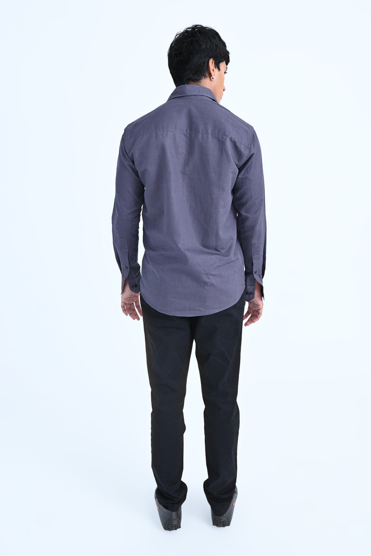 Dark Grey Embroidered Cotton Linen Shirt