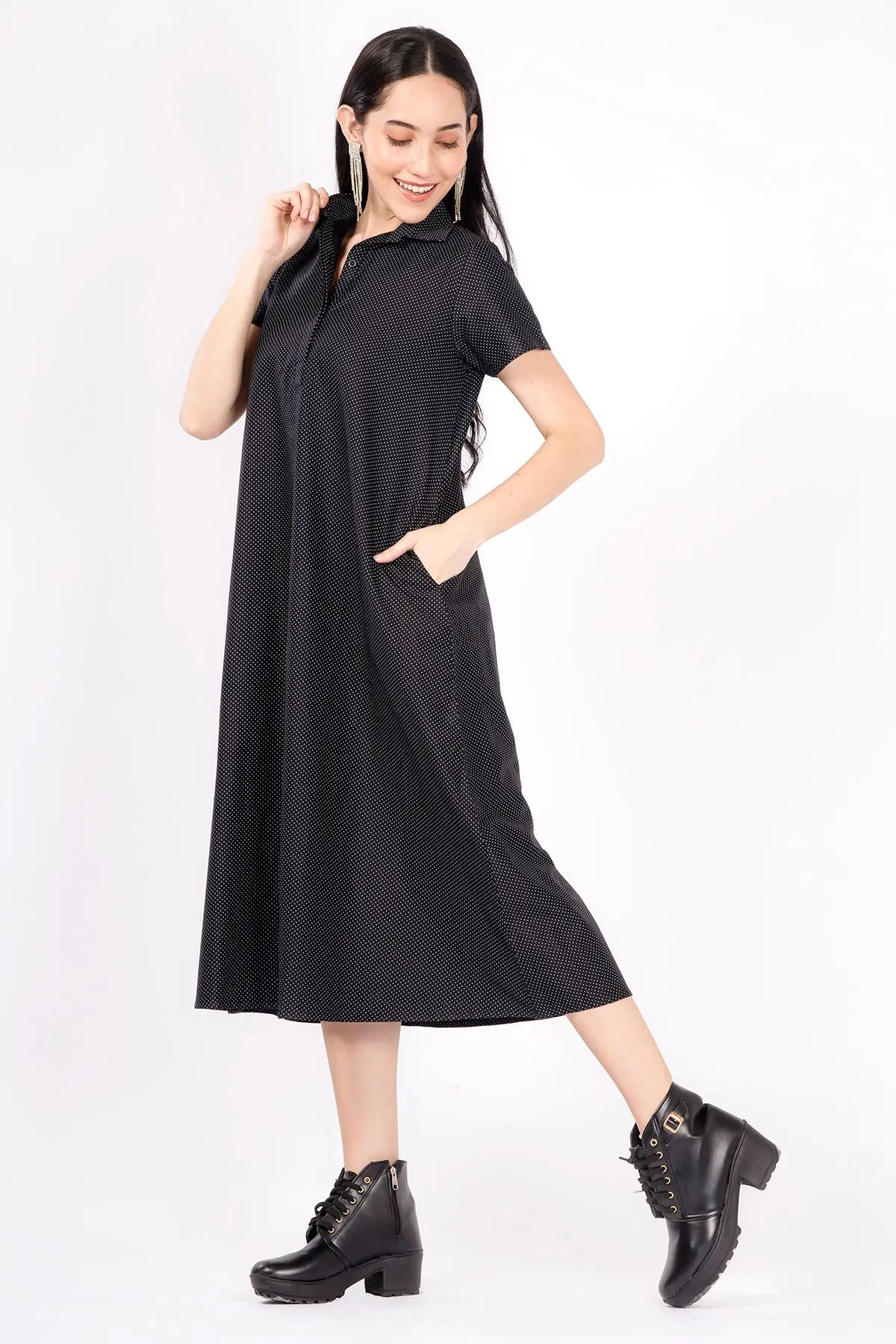 Dotted Black Collar Midi Dress SNEHA B
