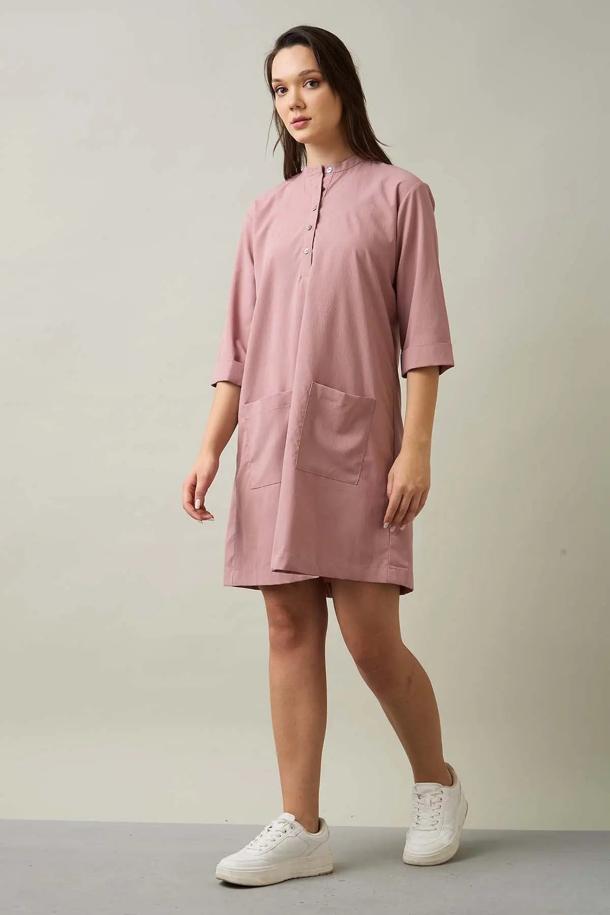 Dusty Pink Chinese Collar Dress SNEHA B
