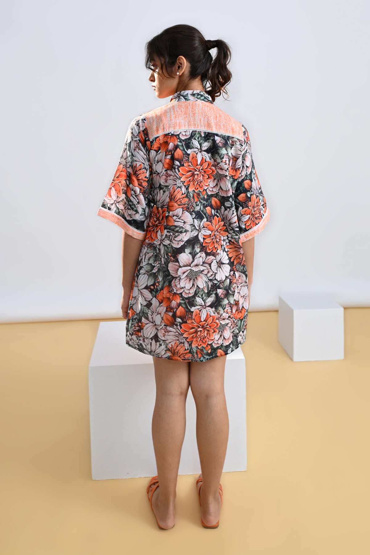 Floral Lace Embellished Cotton Dress