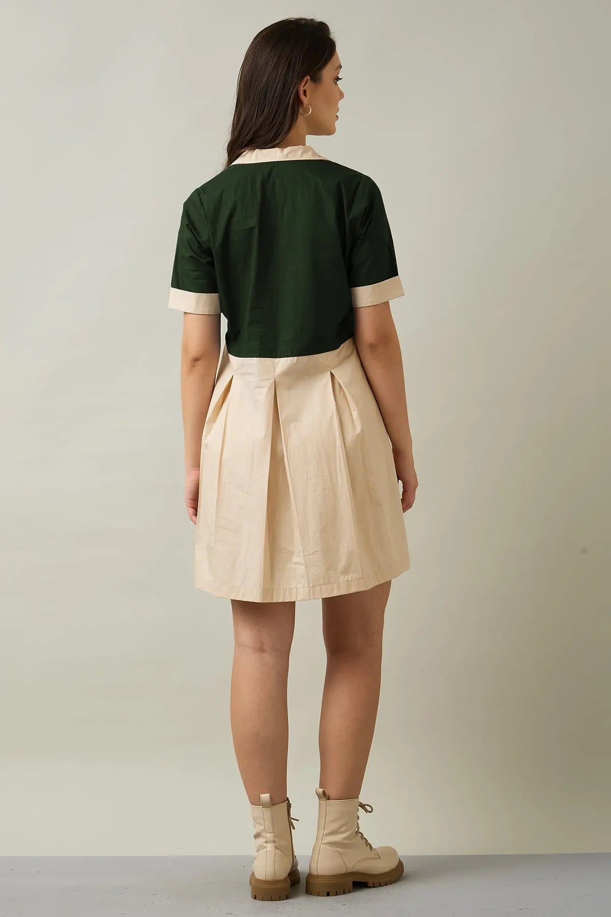 Green & Beige Colorblock Dress SNEHA B