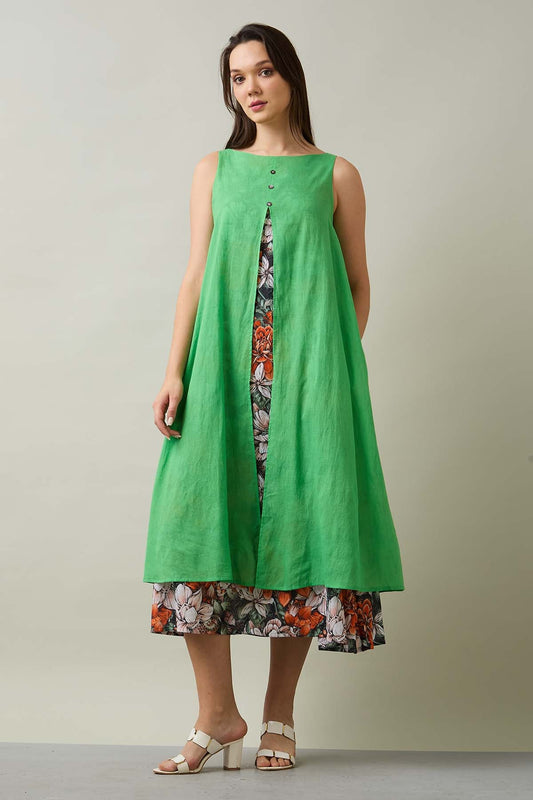 Shop Green Cotton Front Open Dress by SNEHA B
