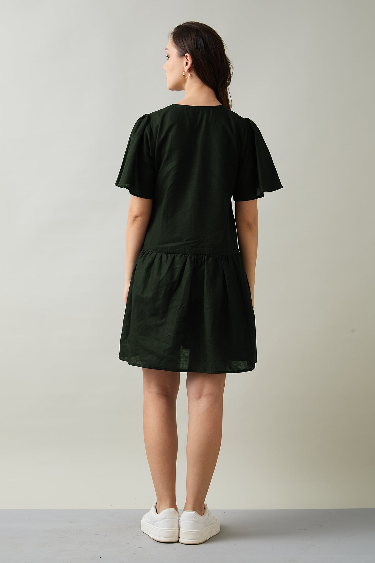 Green Cotton Linen Flare Dress