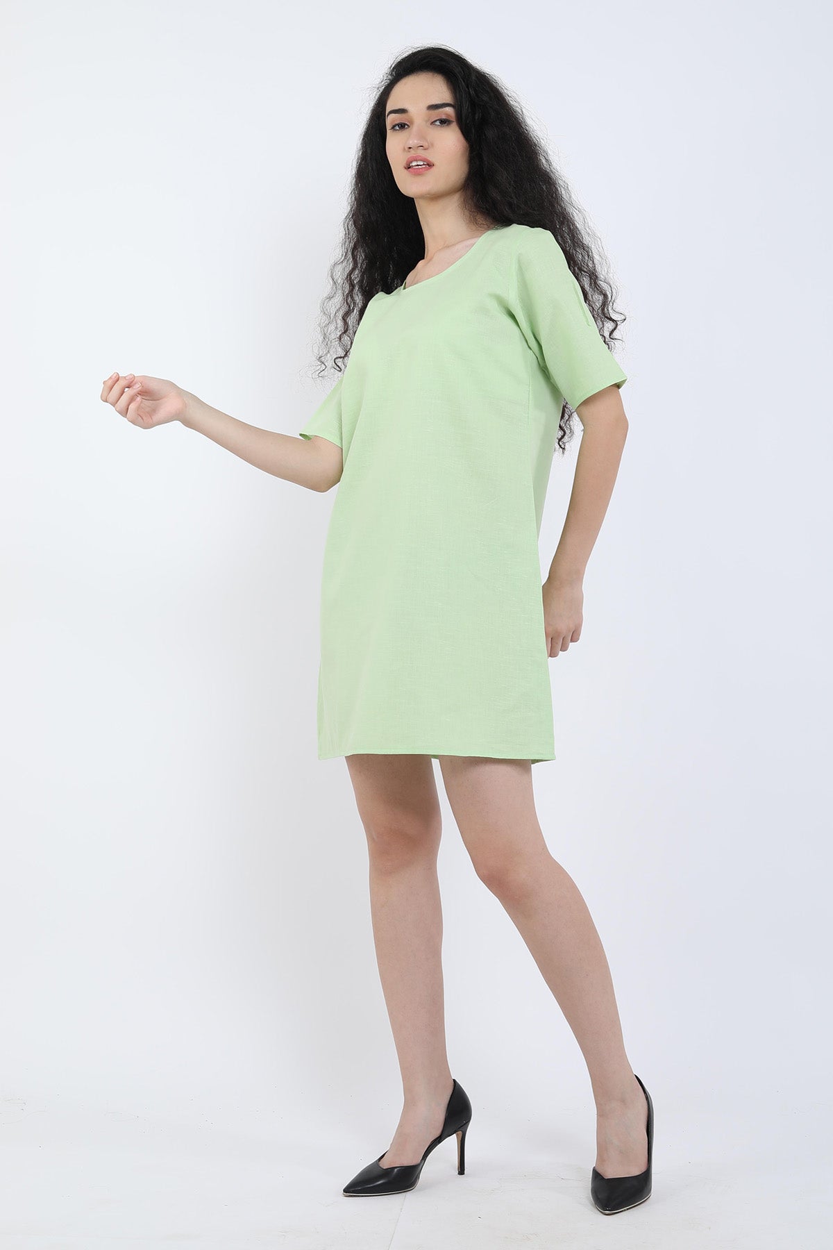 Green Cotton Linen Loose Dress