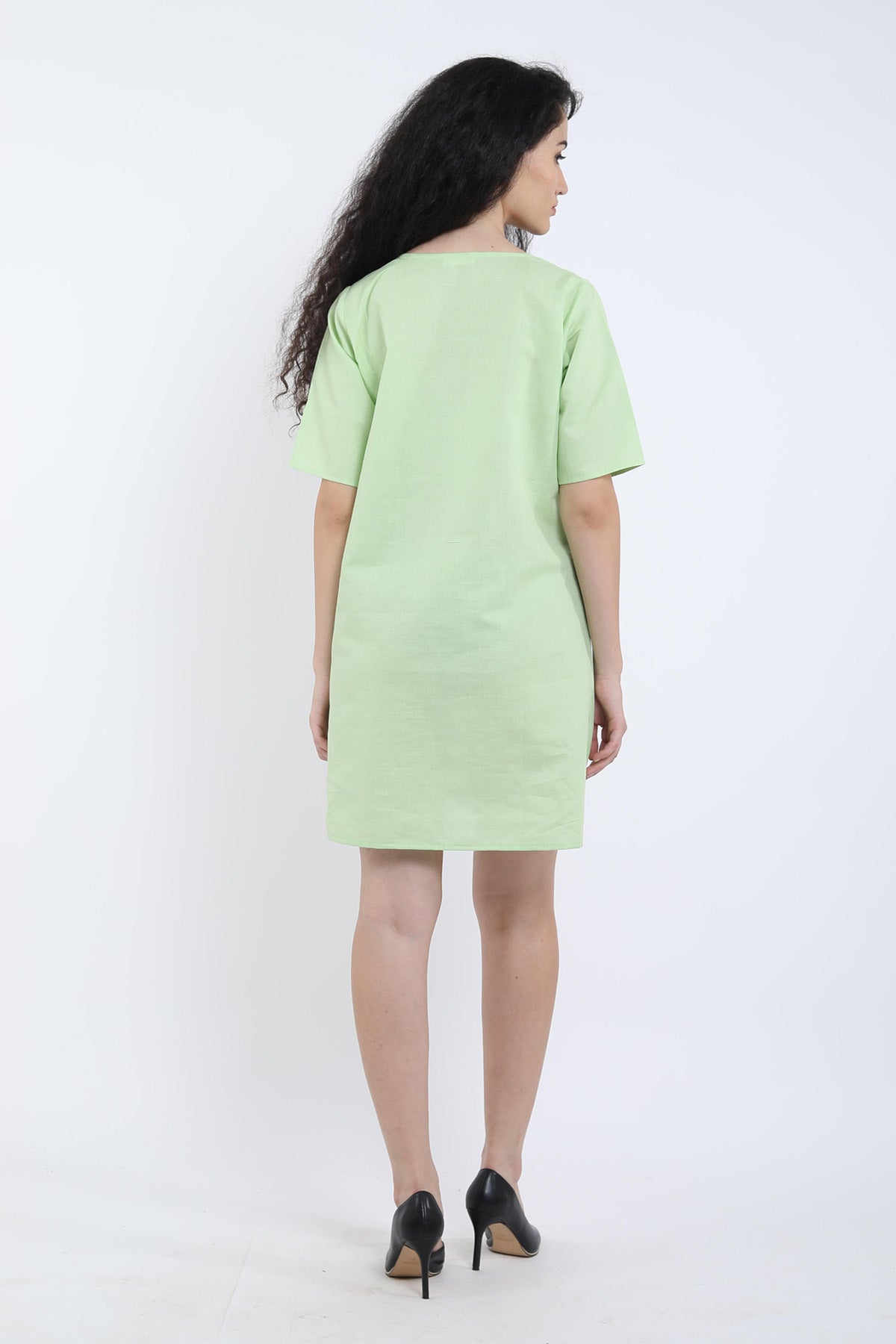 Green Cotton Linen Loose Dress