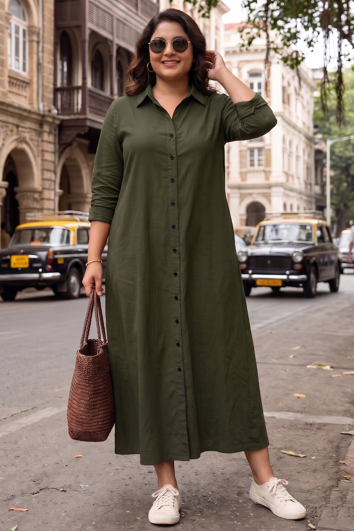 Shop Green Cotton Maxi Shirt Dress for women by SNEHA B