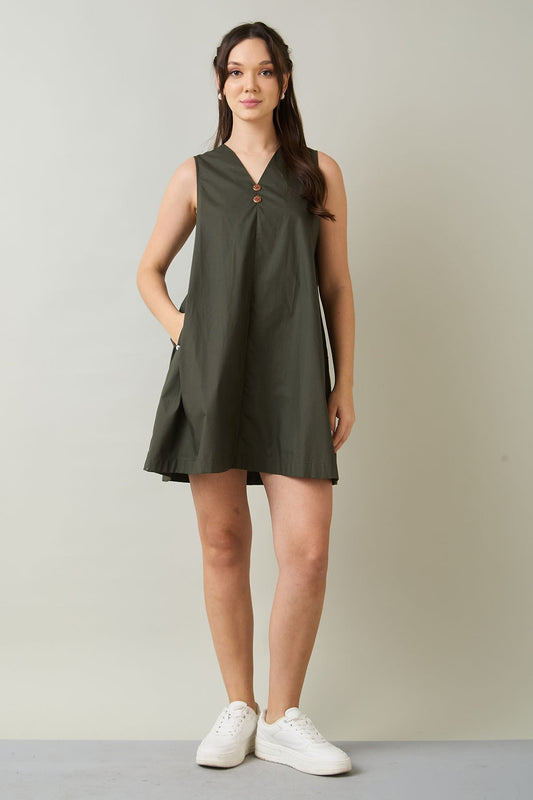 Buy Green Cotton Sleeveless Dress by SNEHA B