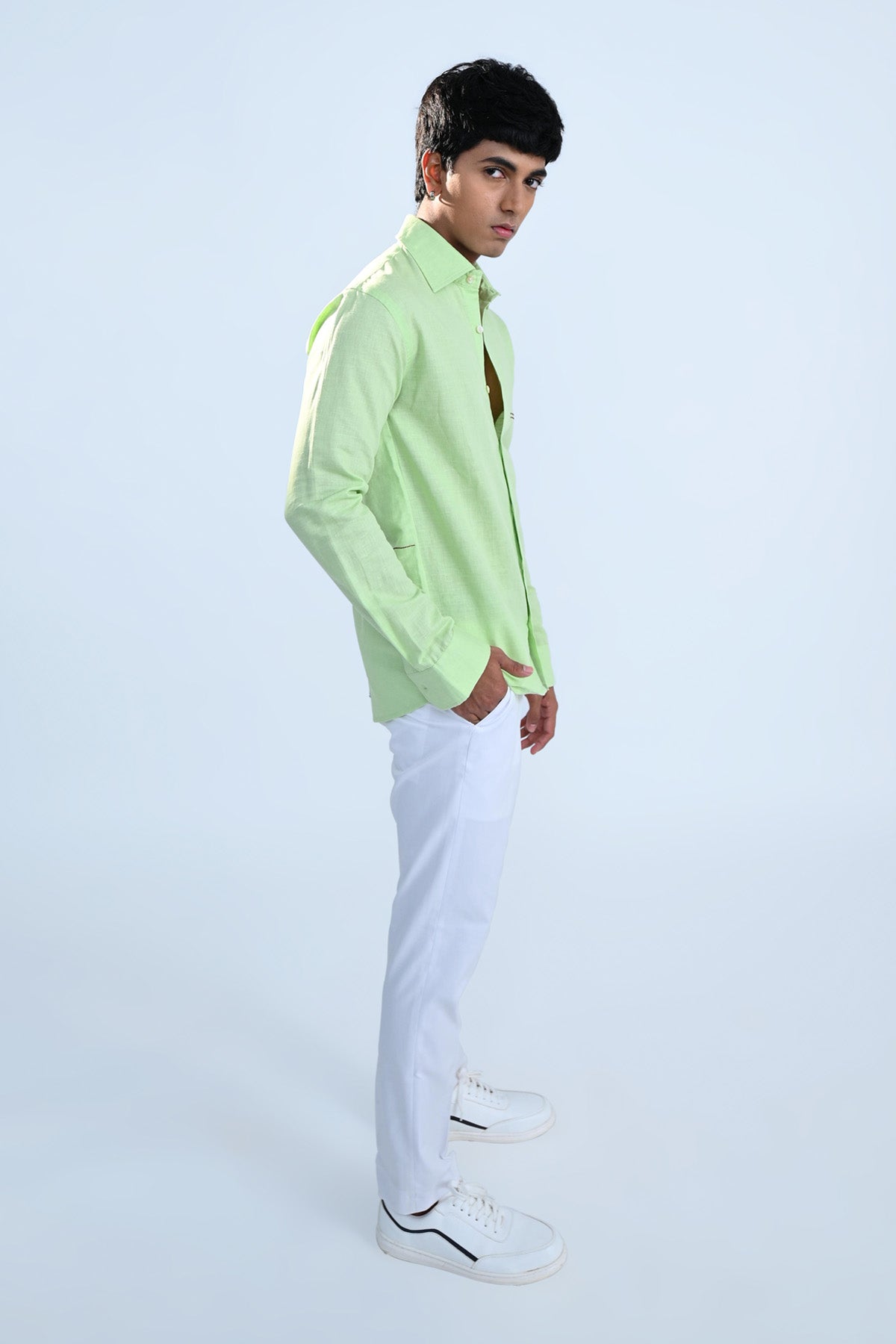 Green Embroidered Cotton Linen Shirt