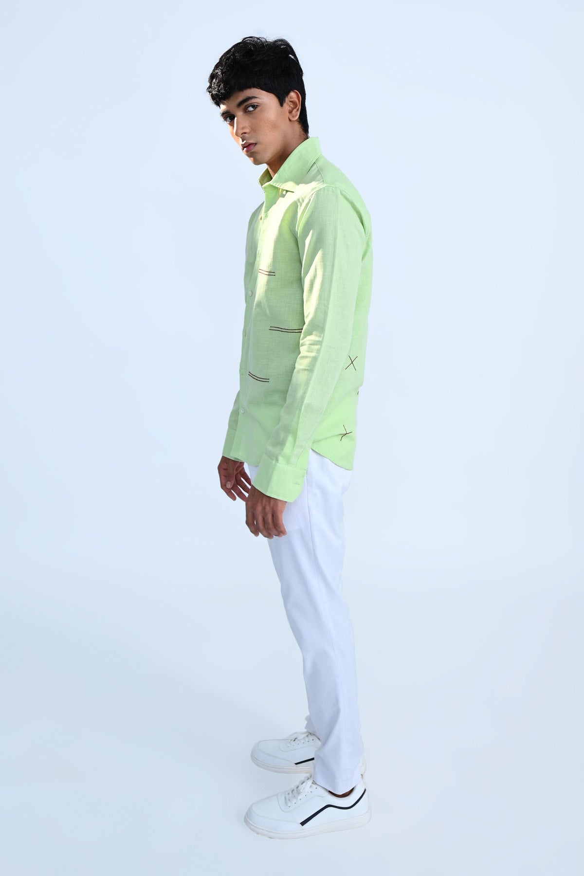 Green Embroidered Cotton Linen Shirt