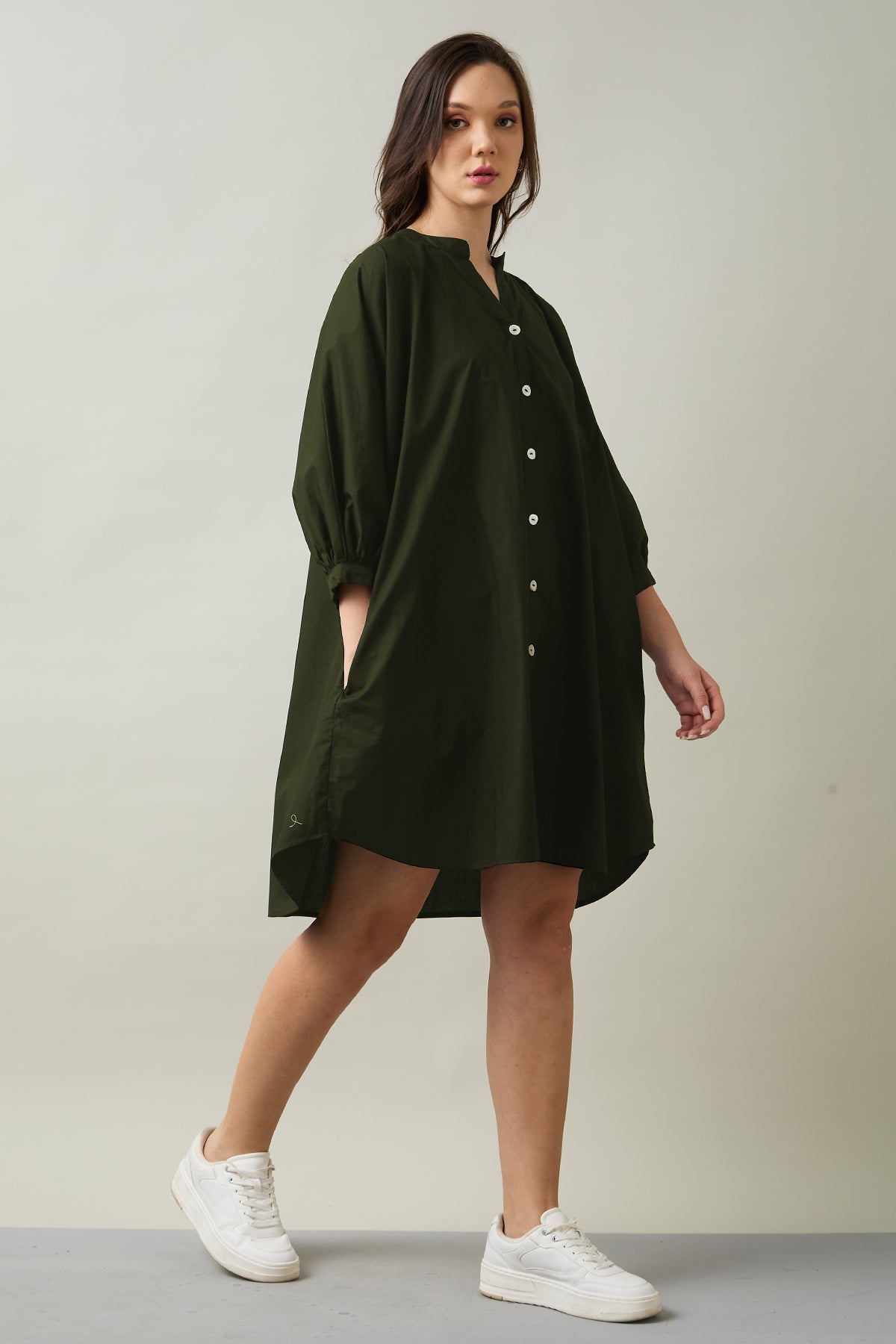 Green Relaxed Shirt Style Dress
