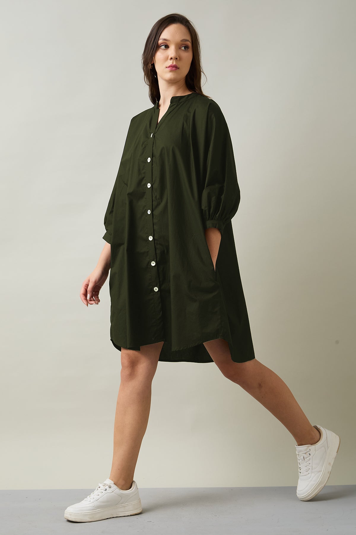 Green Relaxed Shirt Style Dress