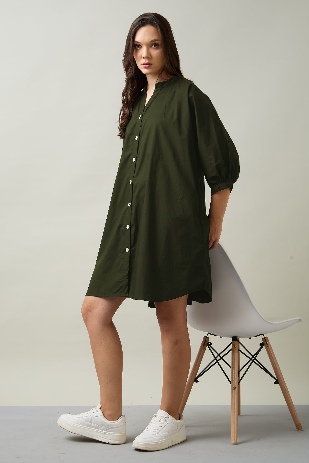 Green Relaxed Shirt Style Dress
