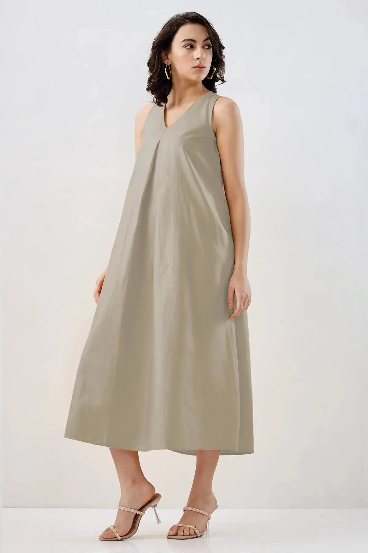 Grey Box Pleated Cotton Dress SNEHA B