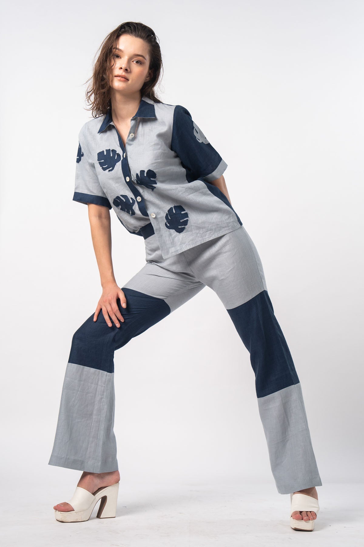 Grey Blue Patchwork Co-ord Set