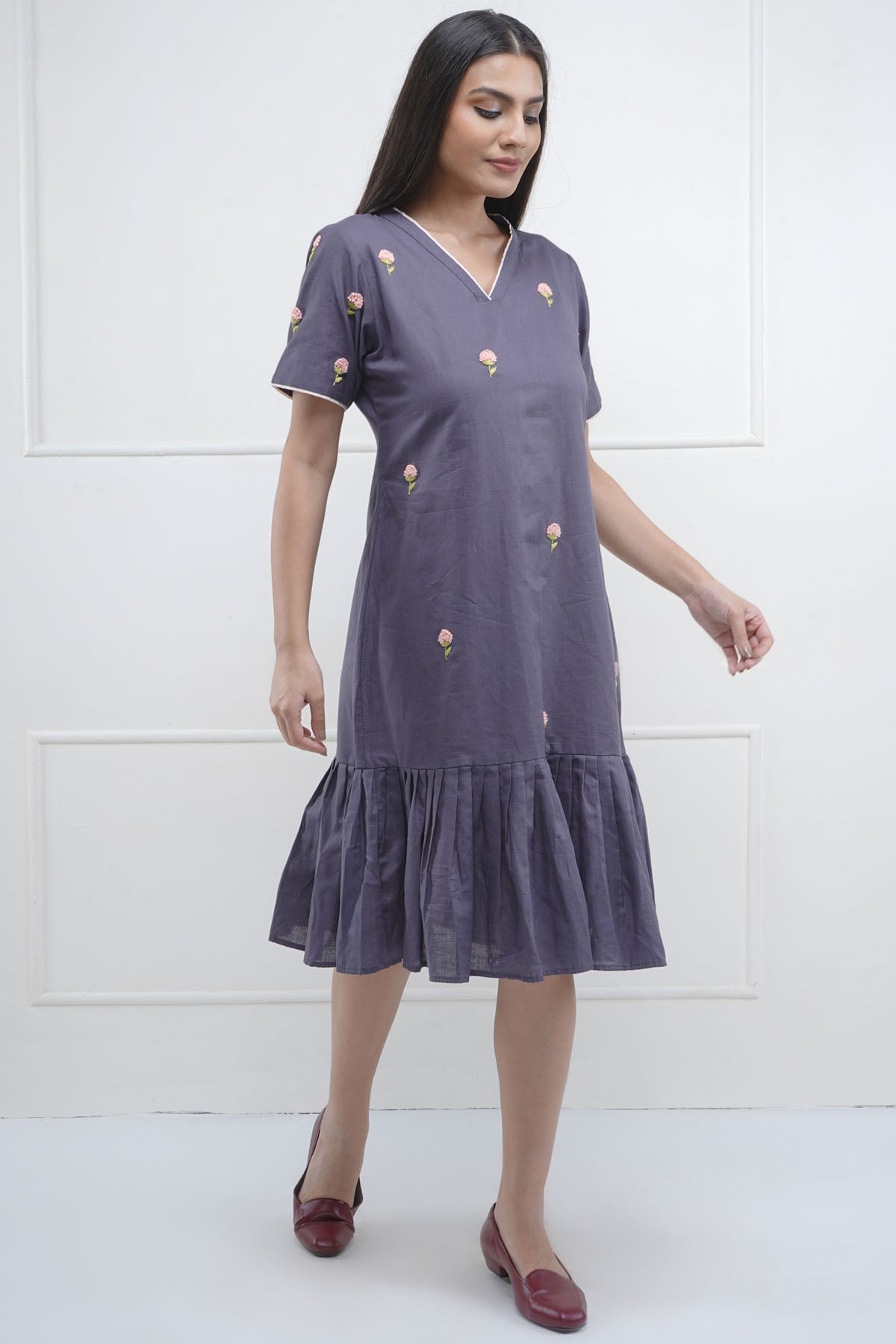 Floral Embroidered Grey Dress