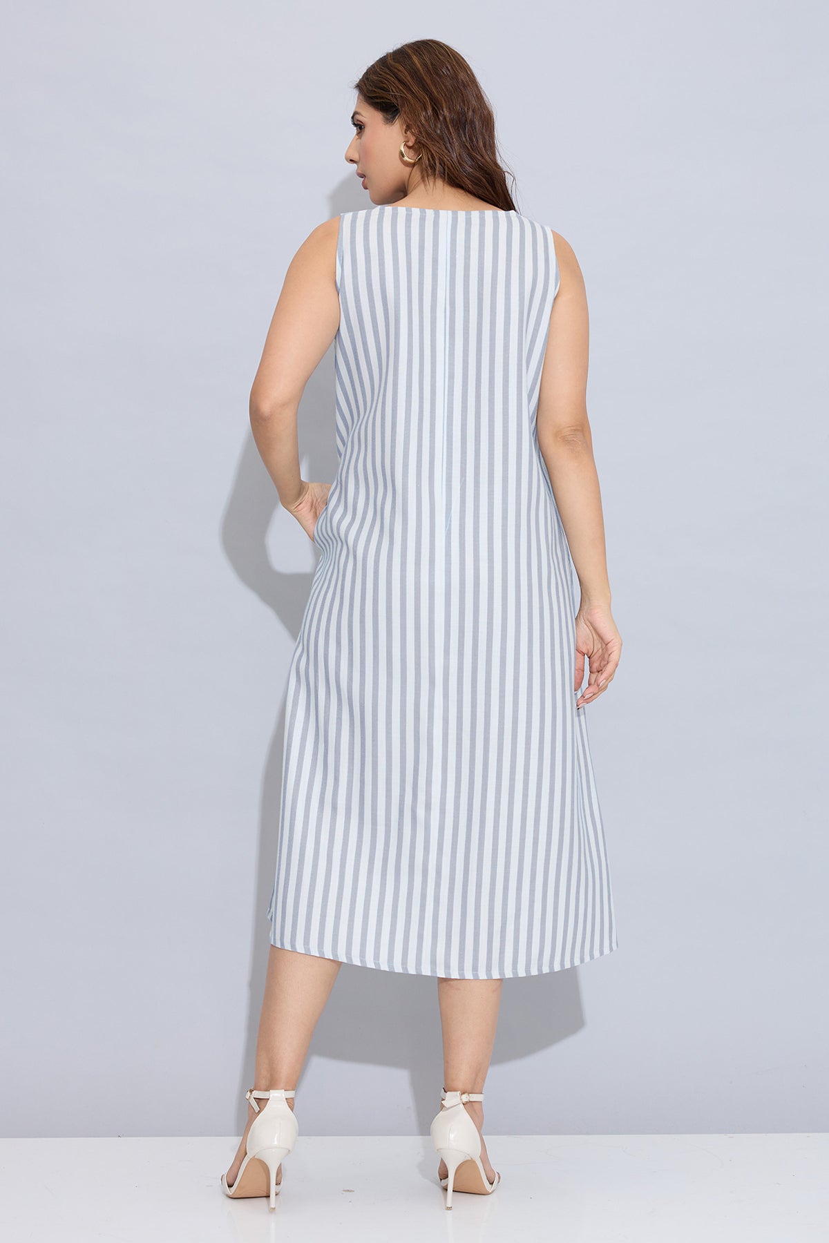 Grey Stripes Sleeveless Dress