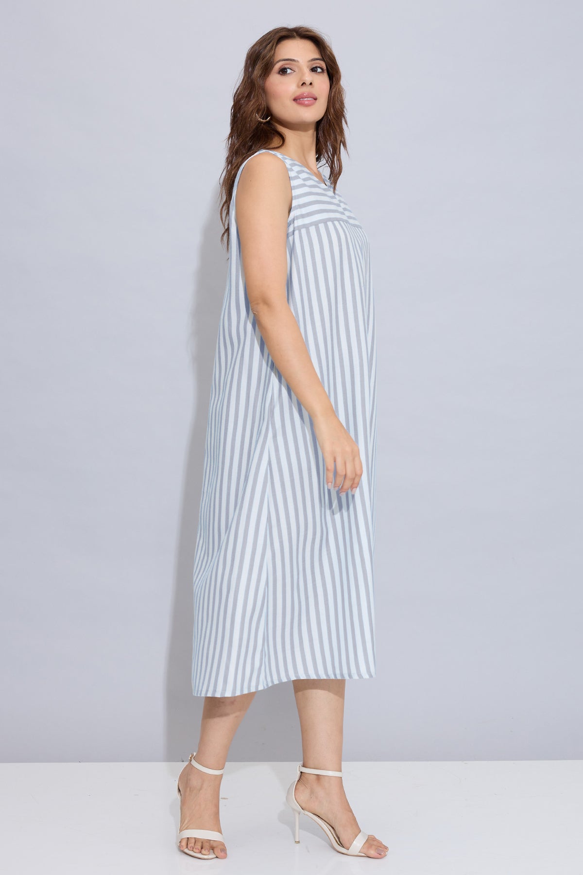 Grey Stripes Sleeveless Dress