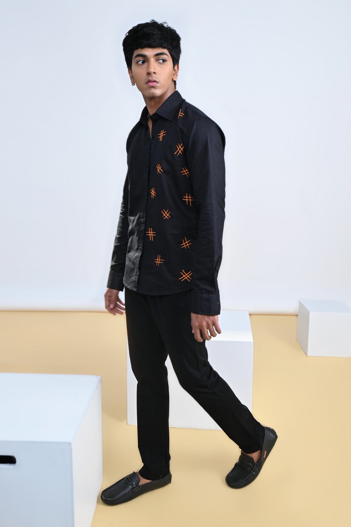 Hashtag Embroidered Cotton Linen Shirt