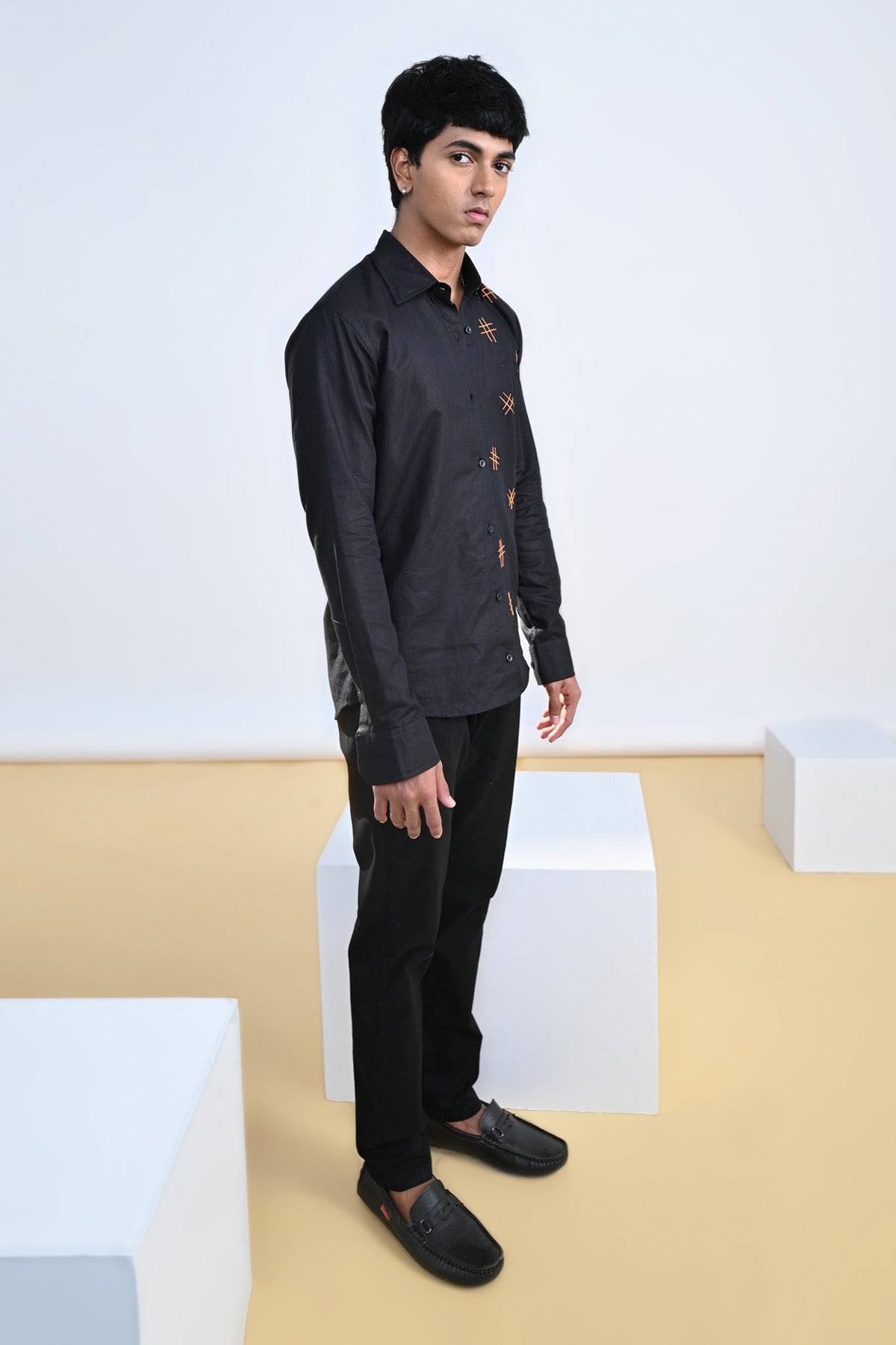 Hashtag Embroidered Cotton Linen Shirt