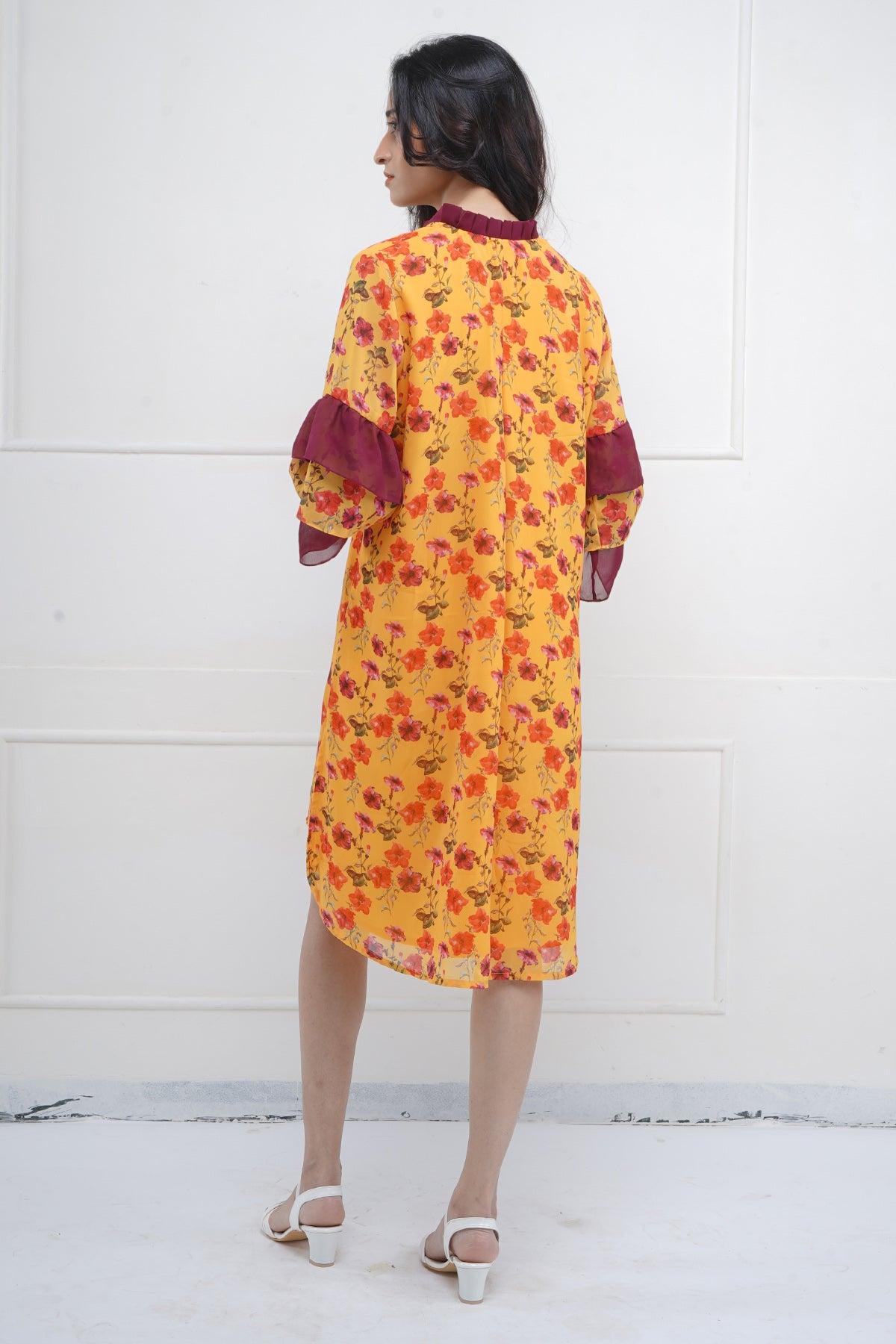 High Low Print Slit Shirt Dress