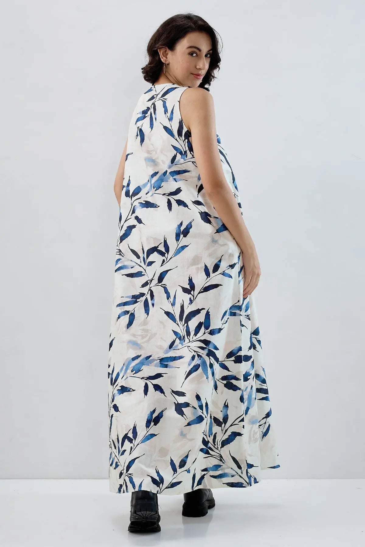 Leaf Printed Cotton Maxi Dress SNEHA B