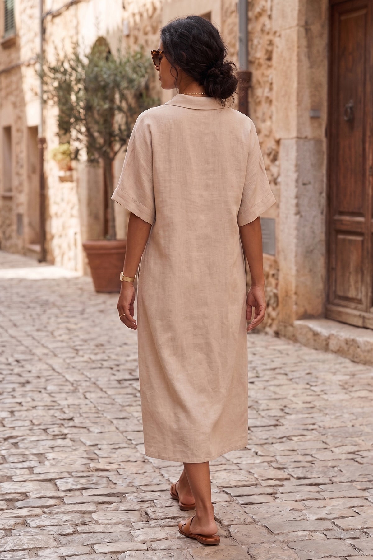 Light Taupe Collar Shirt Dress