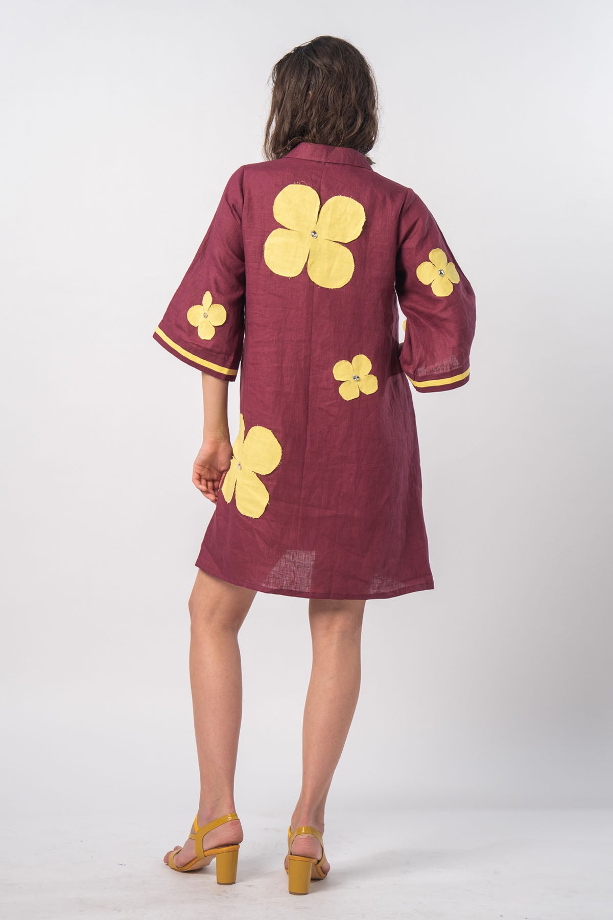 Maroon Patch Work Shirt Dress