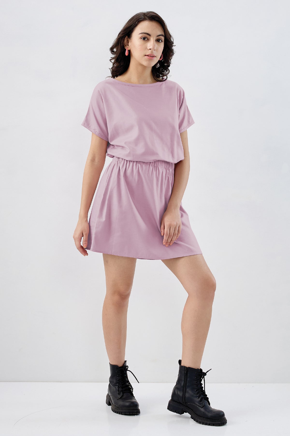 Mauve Elasticated Mini Dress