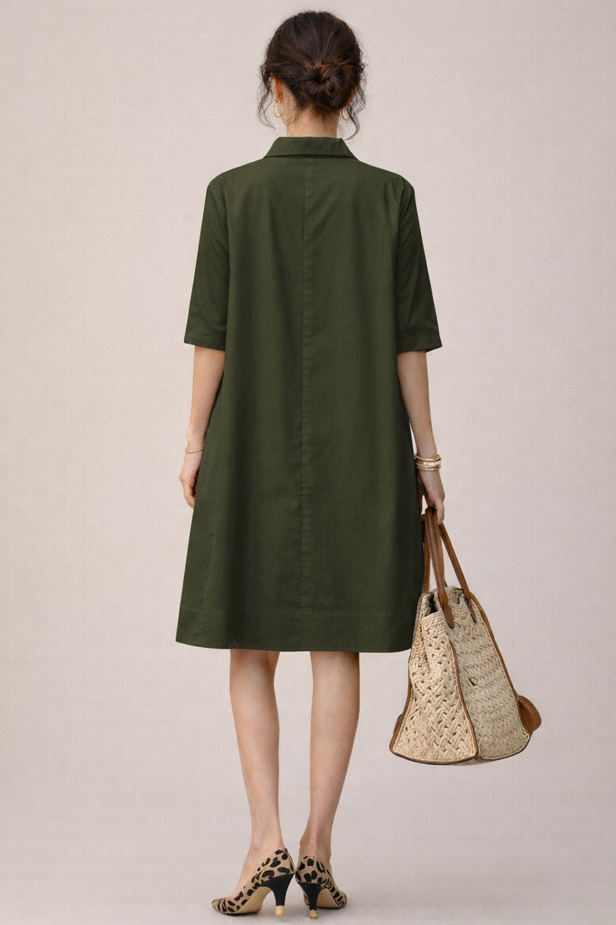 Military Cotton Box Pleat Dress