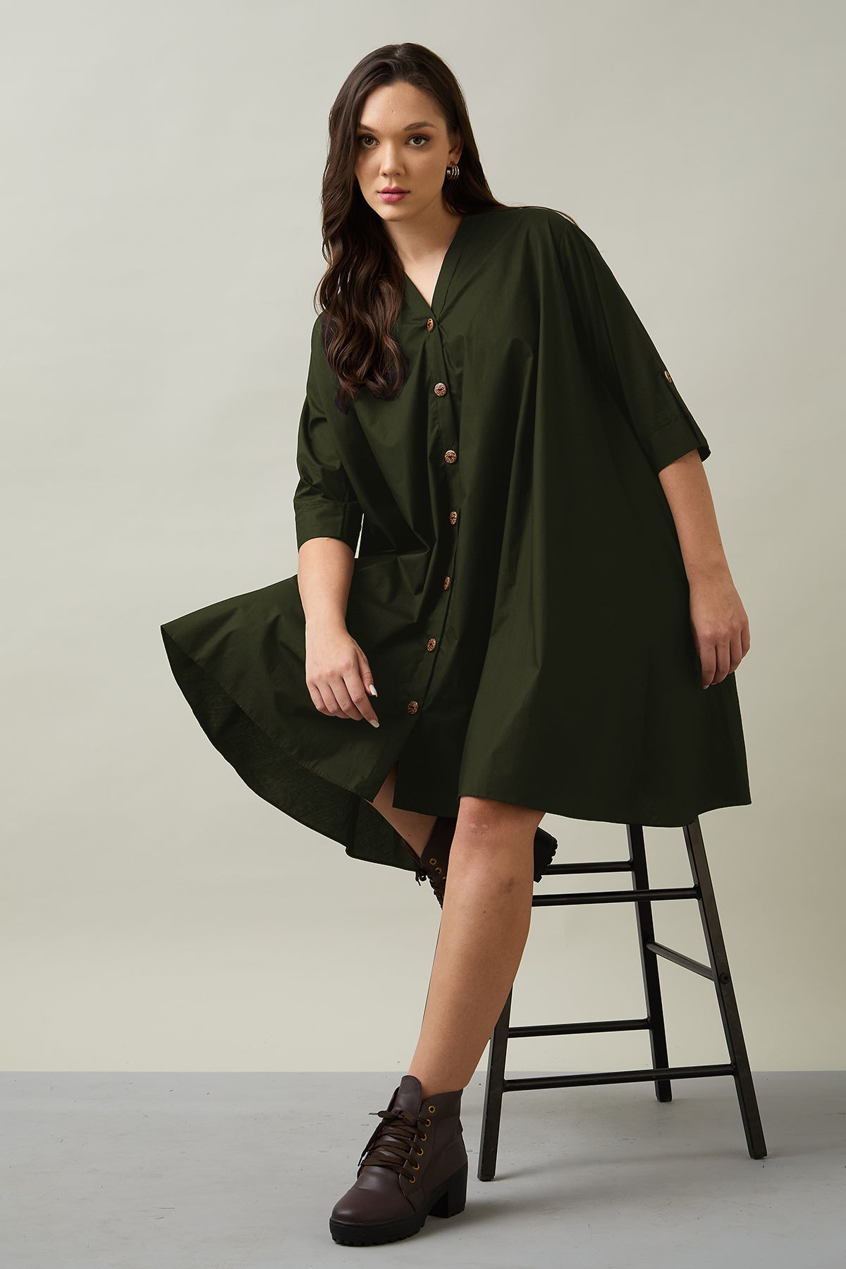 Military Cotton Oversize Dress