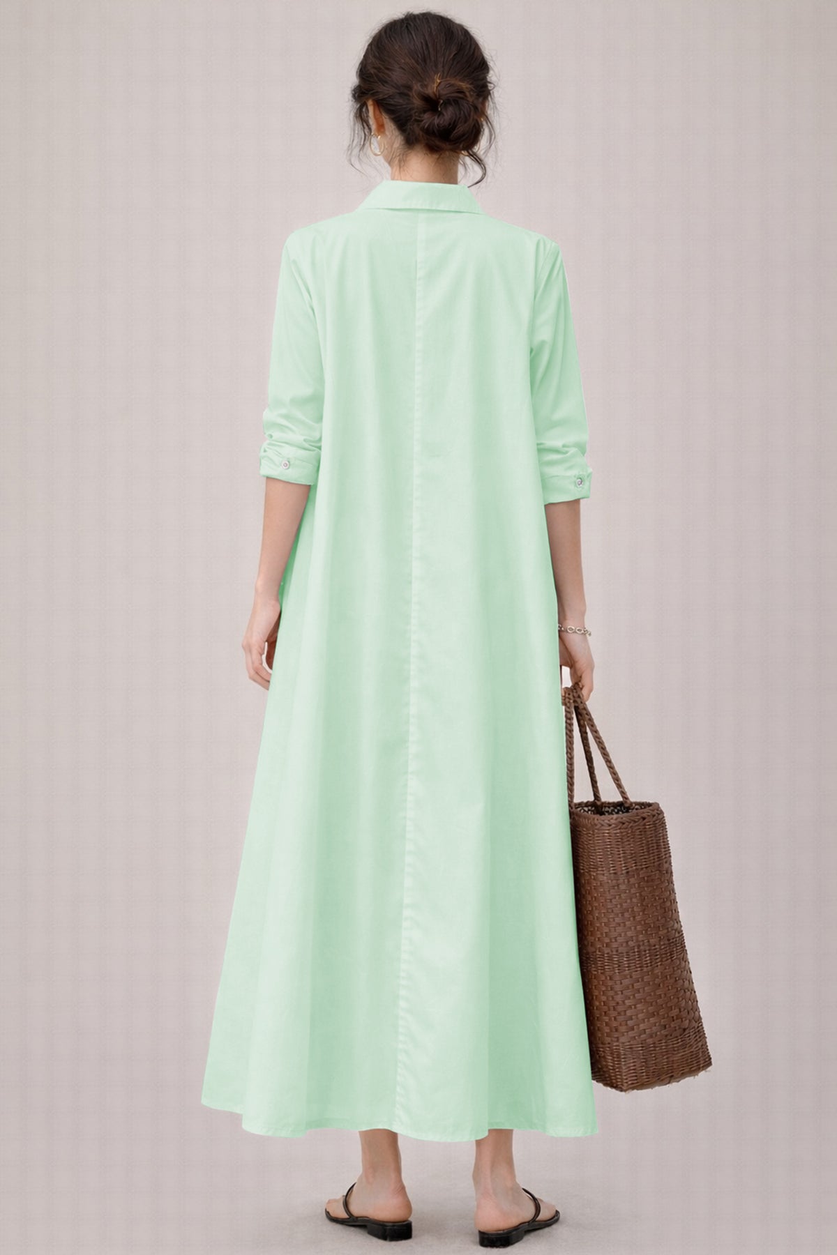 Minty Cotton Maxi Shirt Dress