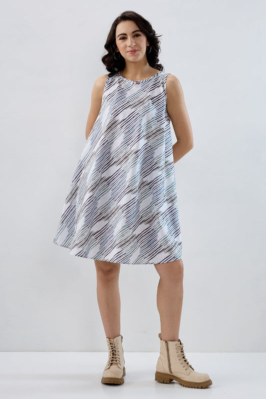 Multi White Cotton Flare Dress