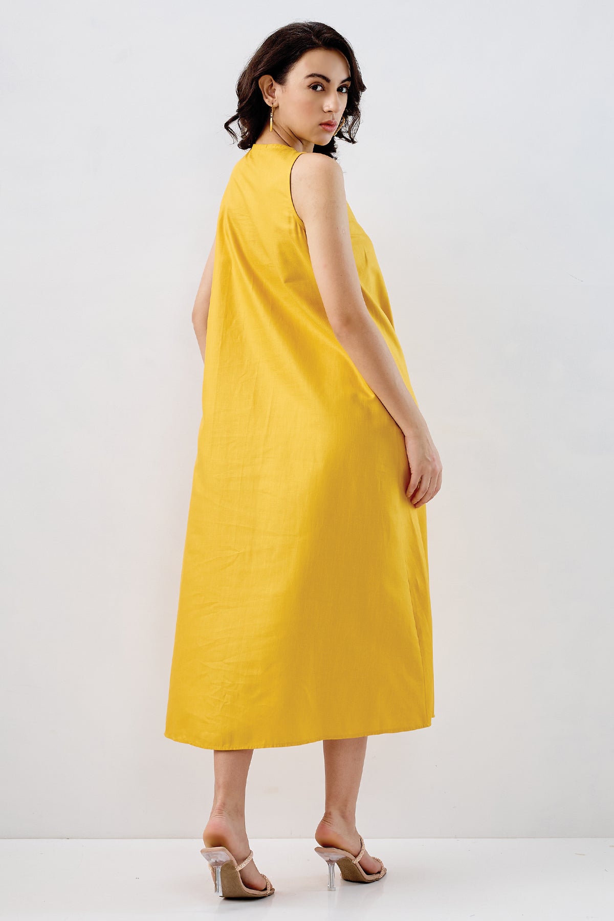 Mustard Box Pleat Cotton Dress