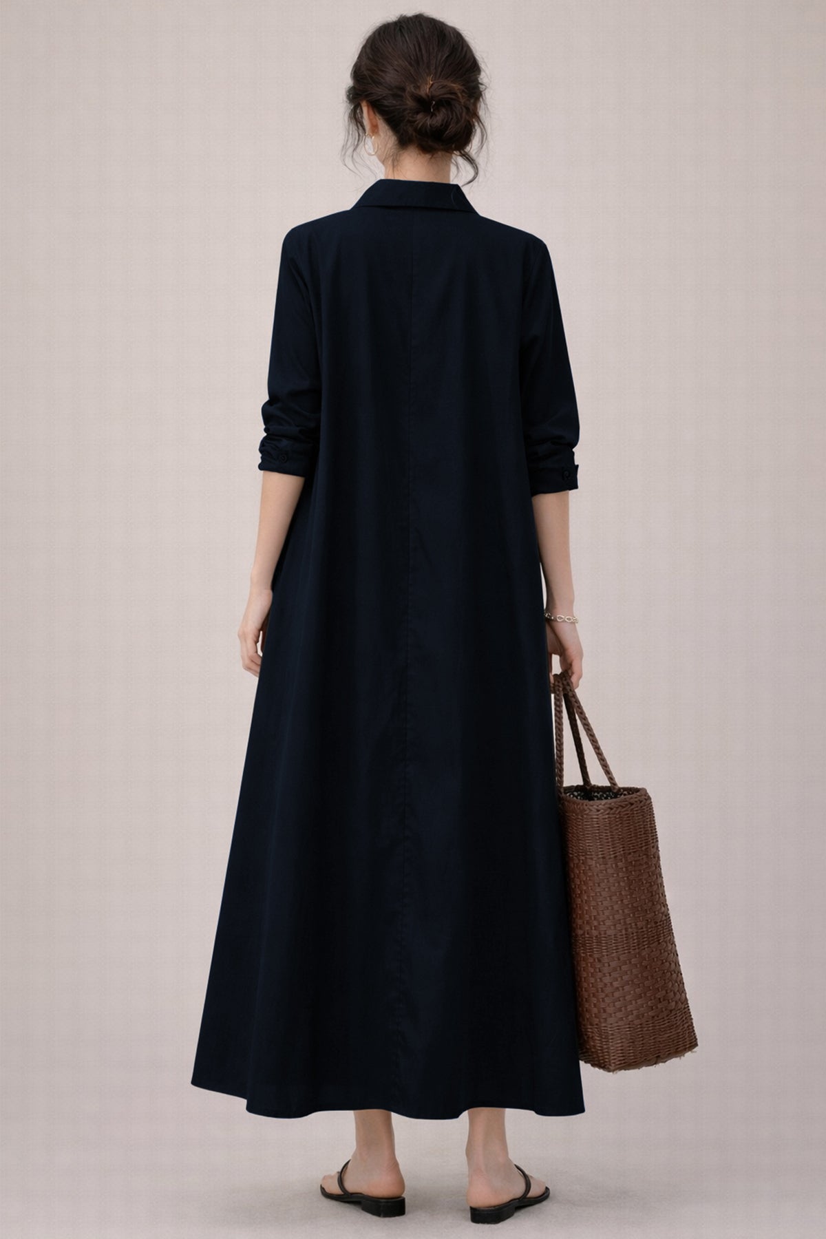 Navy Cotton Maxi Shirt Dress