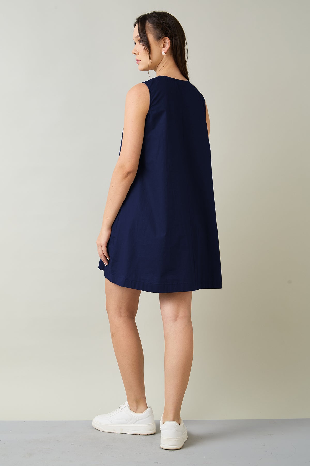 Navy Cotton Sleeveless Dress