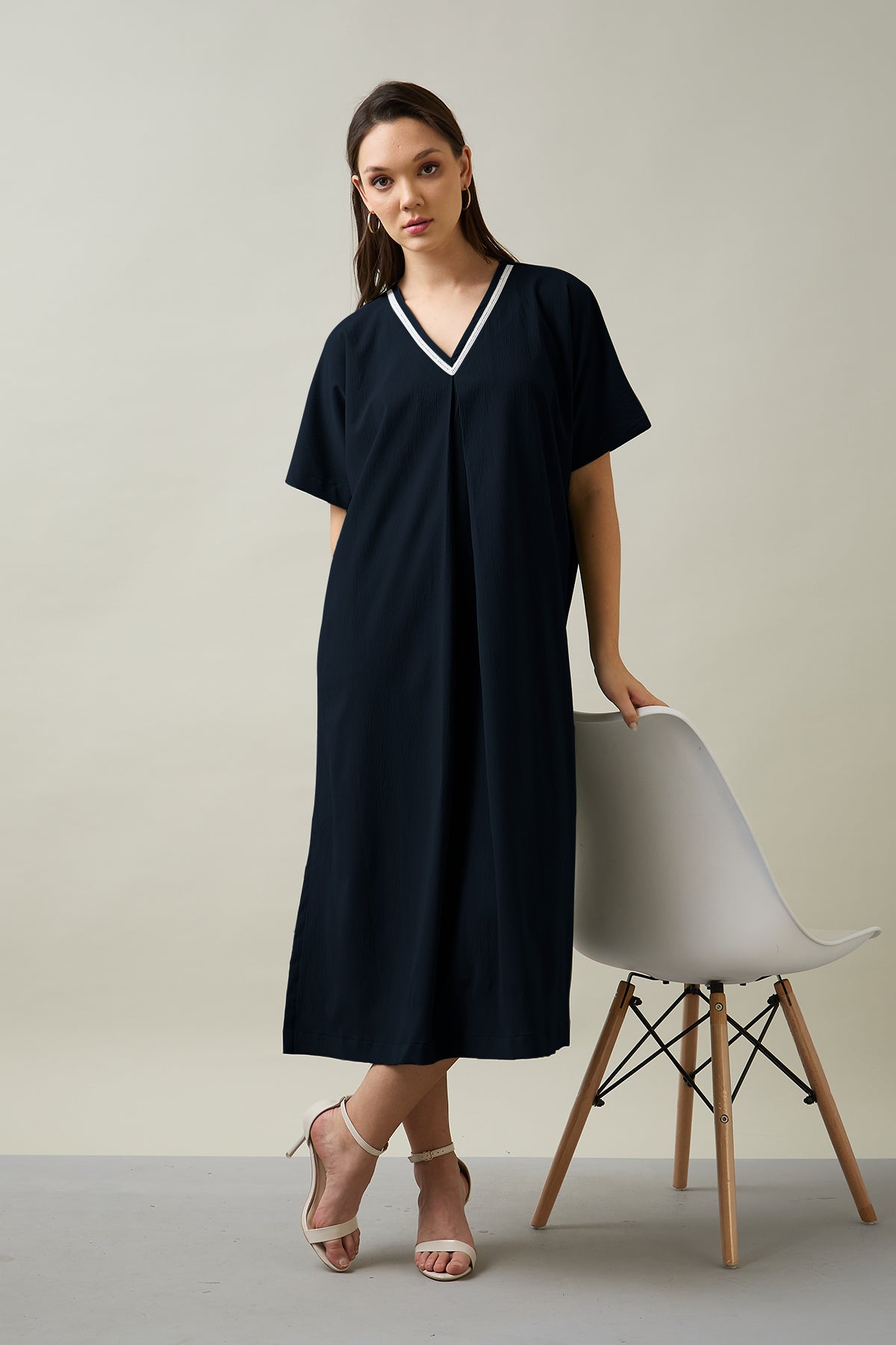 Buy Navy Relaxed Fit Midi Dress by SNEHA B