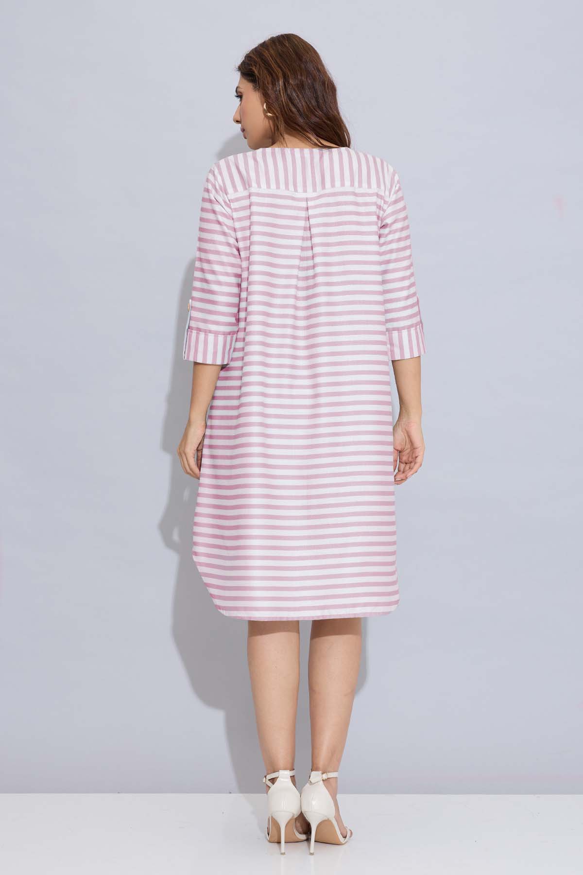 Onion Stripe Box Pleated Dress