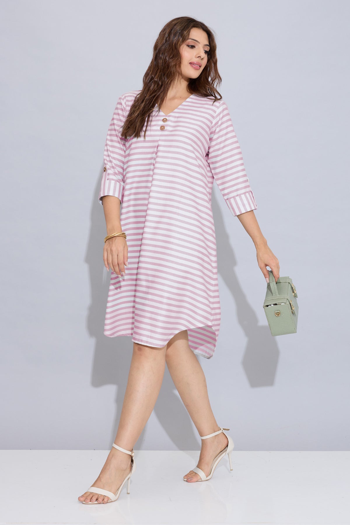 Onion Stripe Box Pleated Dress