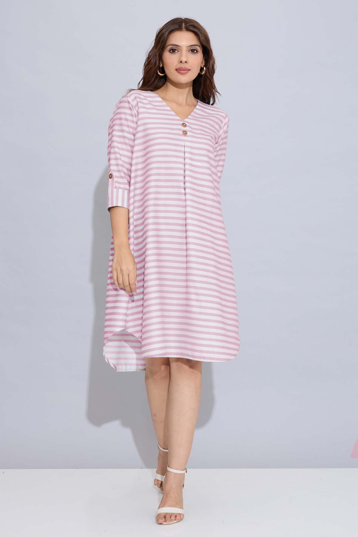 Onion Stripe Box Pleated Dress