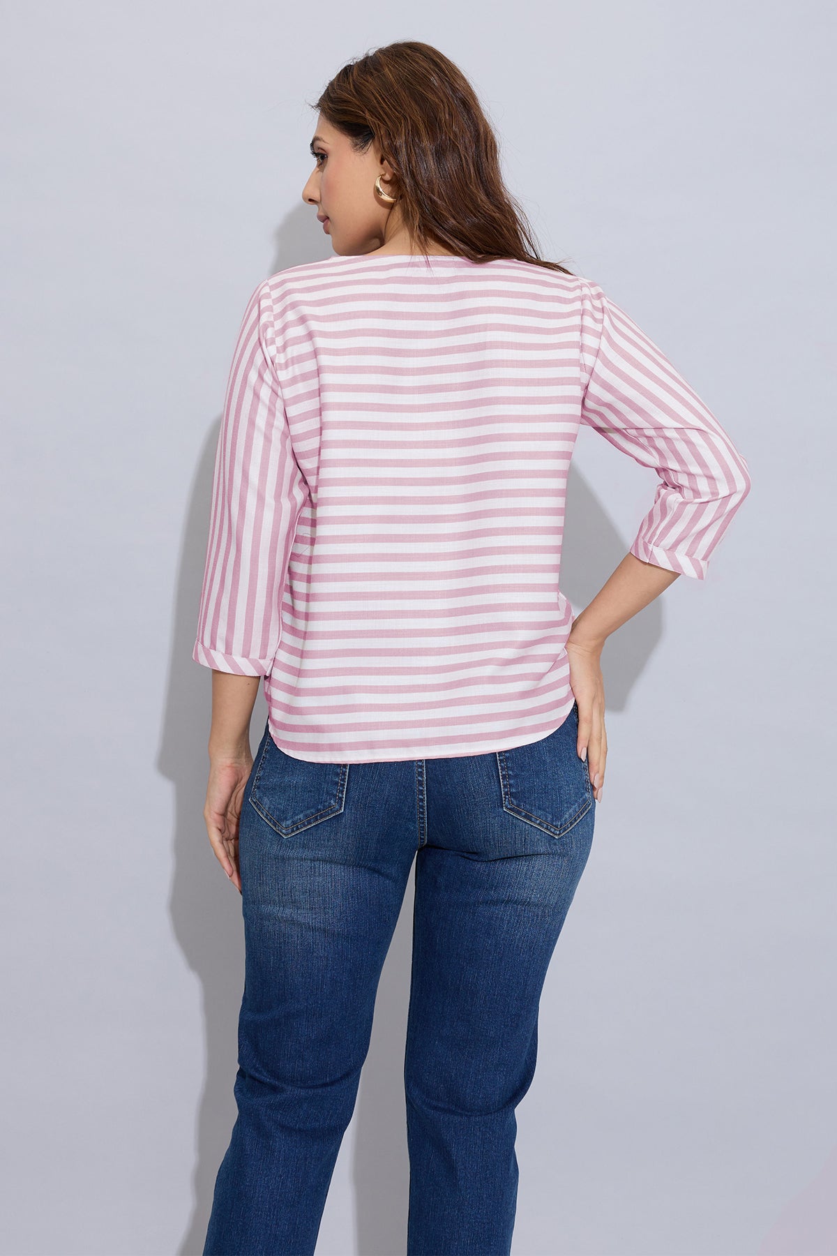 Onion Stripe Button Cotton Top