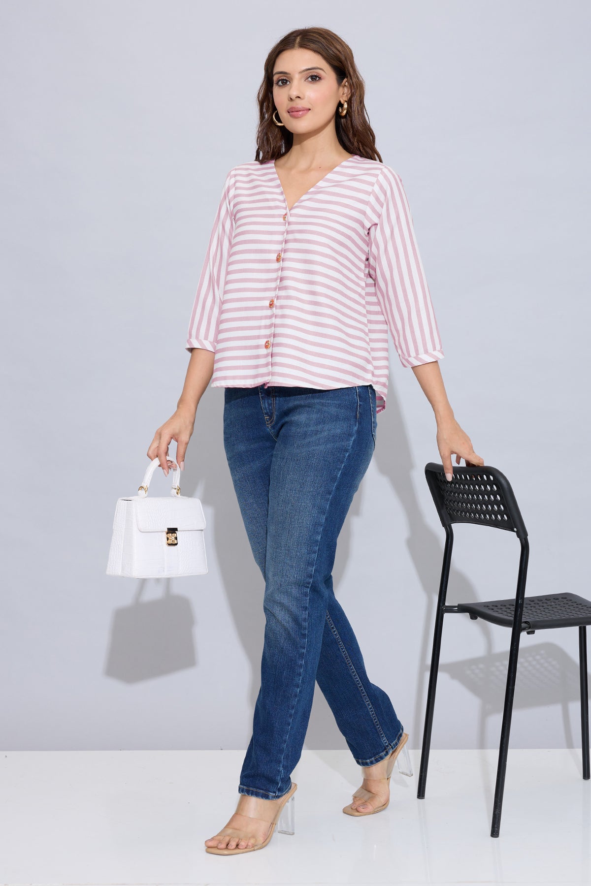 Onion Stripe Button Cotton Top