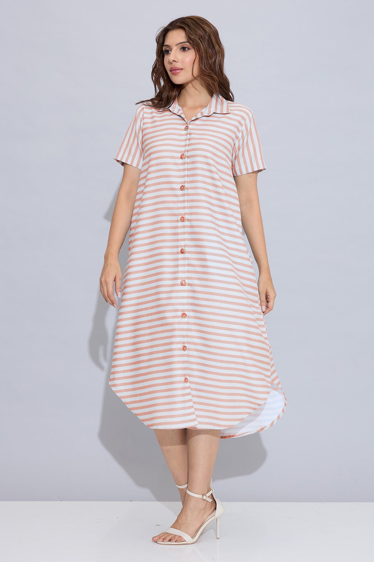 Orange Pure Cotton Shirt Dress
