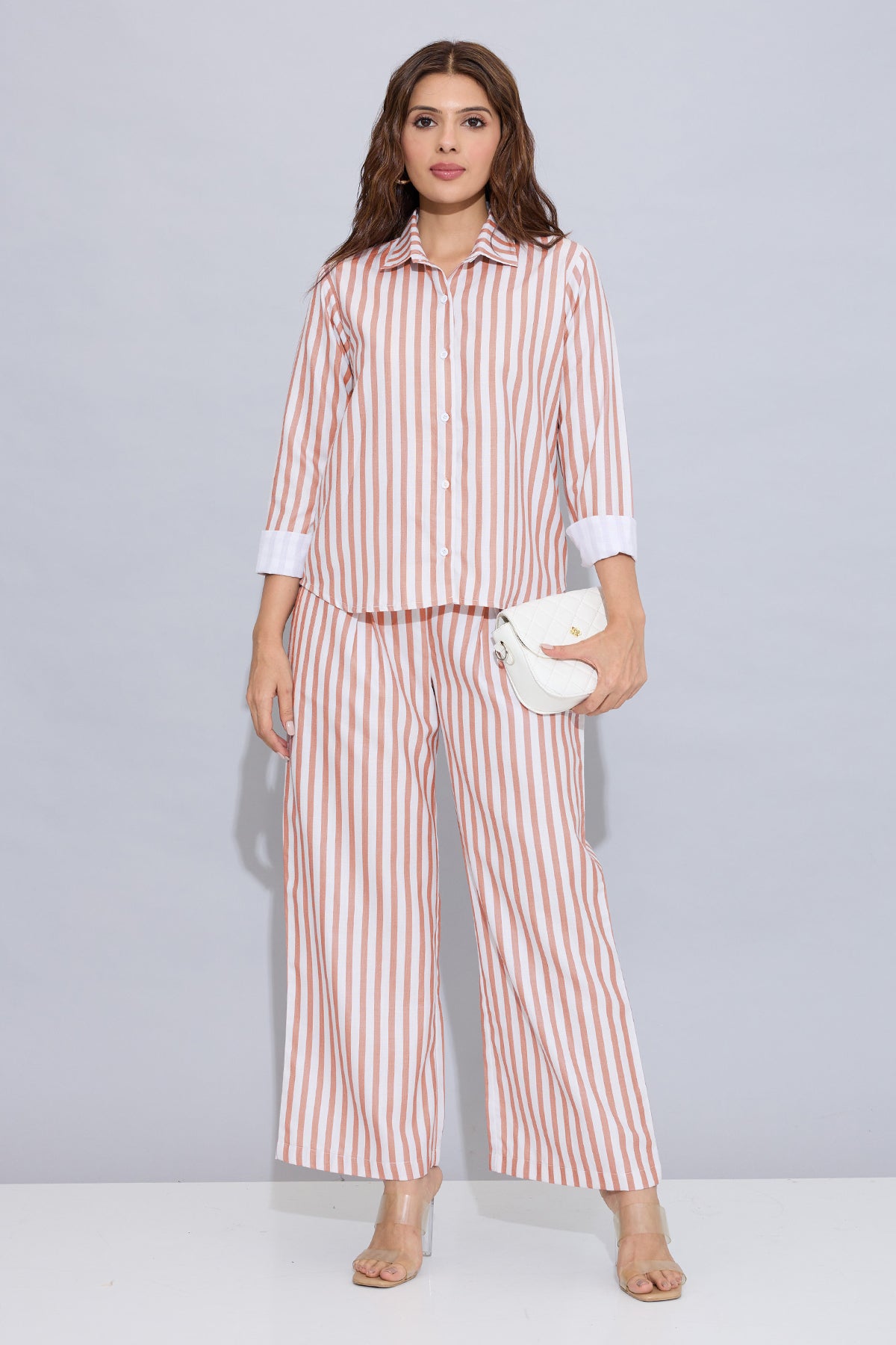 Orange Pure Cotton Stripe Shirt