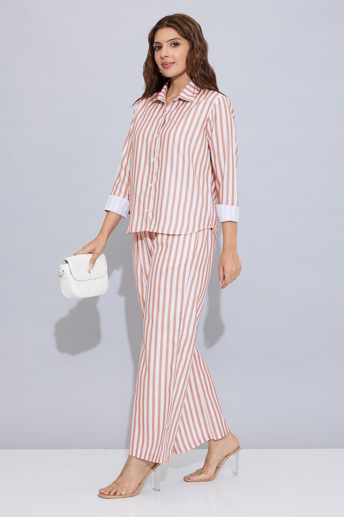 Orange Pure Cotton Stripe Shirt