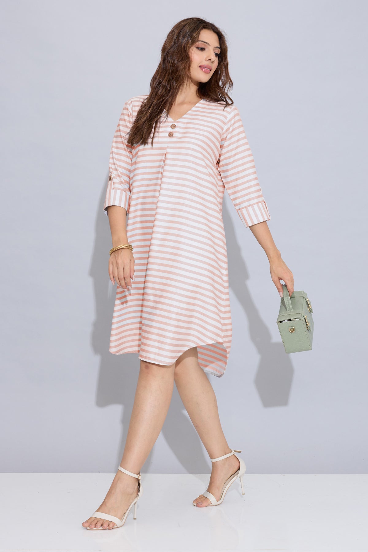 Orange Stripes Box Pleat Dress