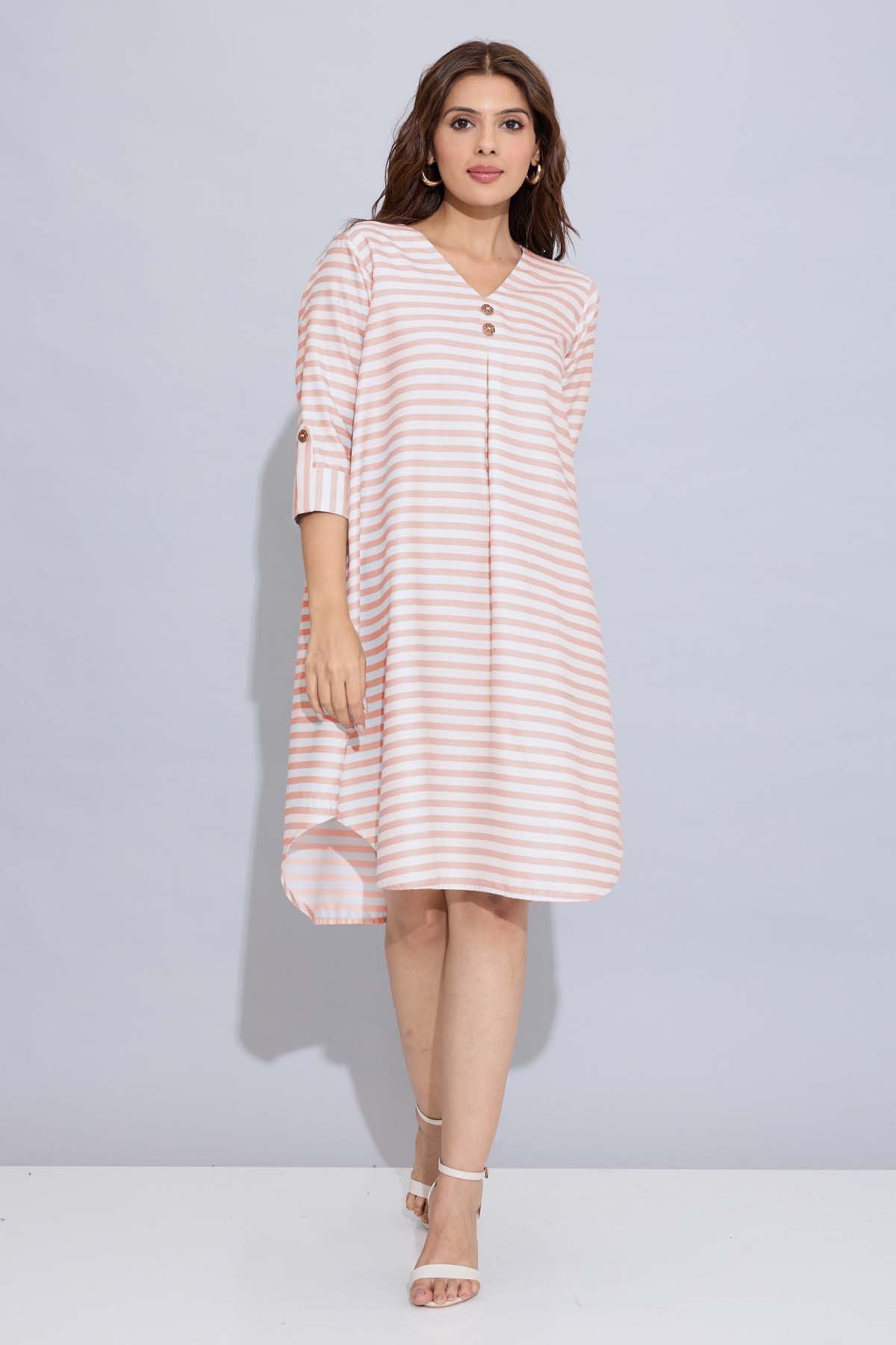 Orange Stripes Box Pleat Dress