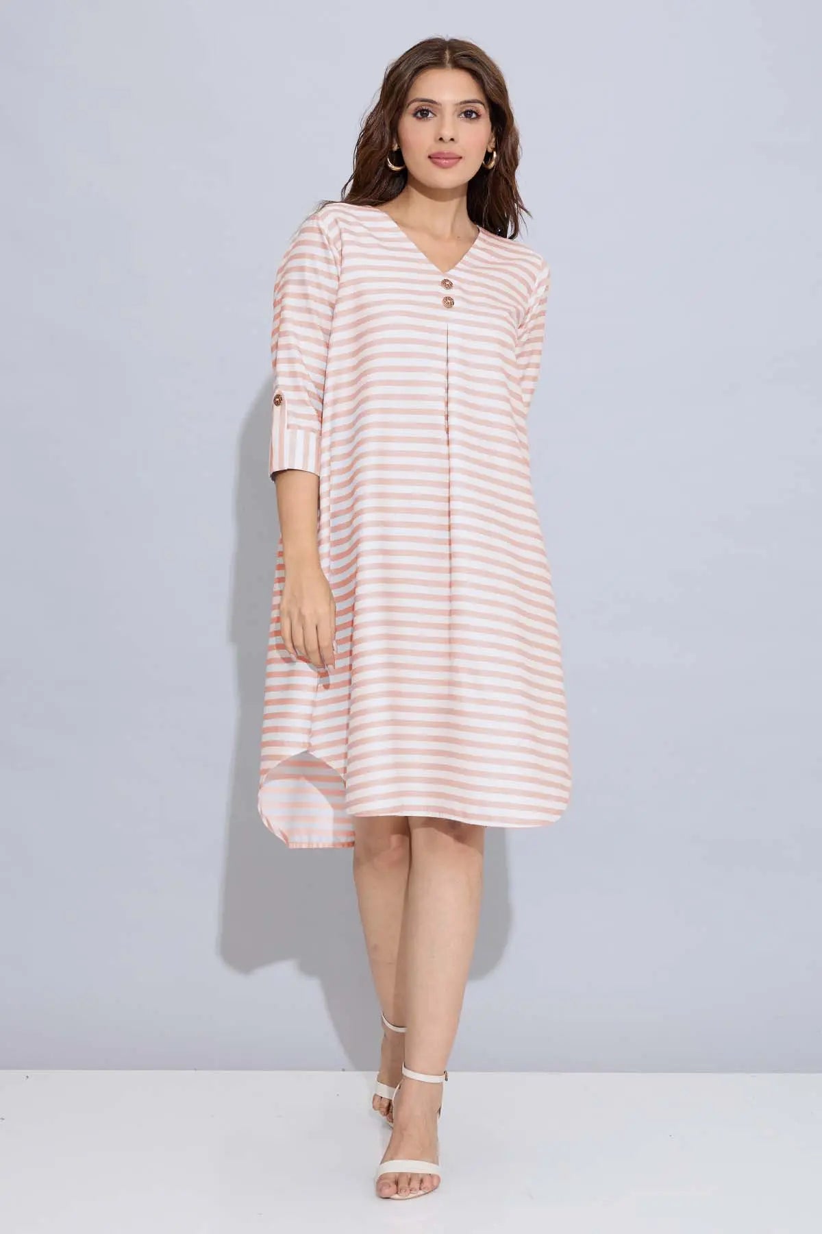 Orange Stripes Box Pleat Dress SNEHA B