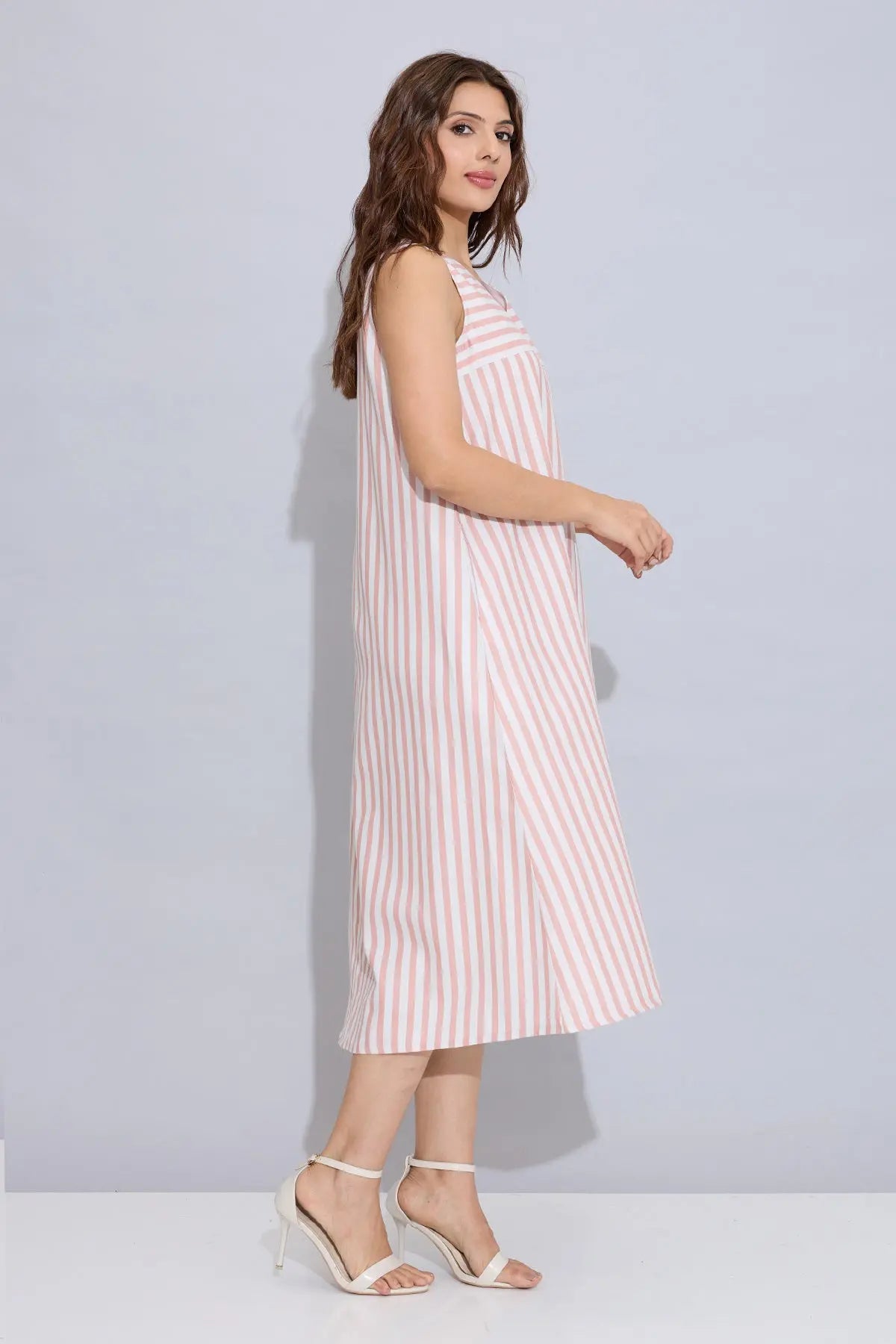 Orange Stripes Sleeveless Dress SNEHA B